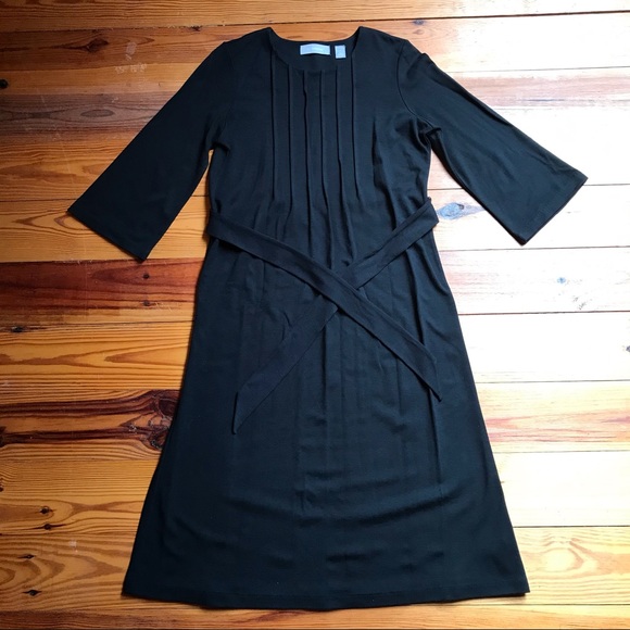 Liz Claiborne Basic Black Belted 3/4 Sleeve Dress, EUC, M - Picture 3 of 14